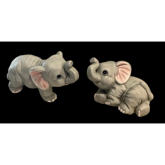 Vintage Porcelain HOMCO ELEPHANT FIGURINES #1400 Pair Baby Wild Animals - Picture 4 of 8